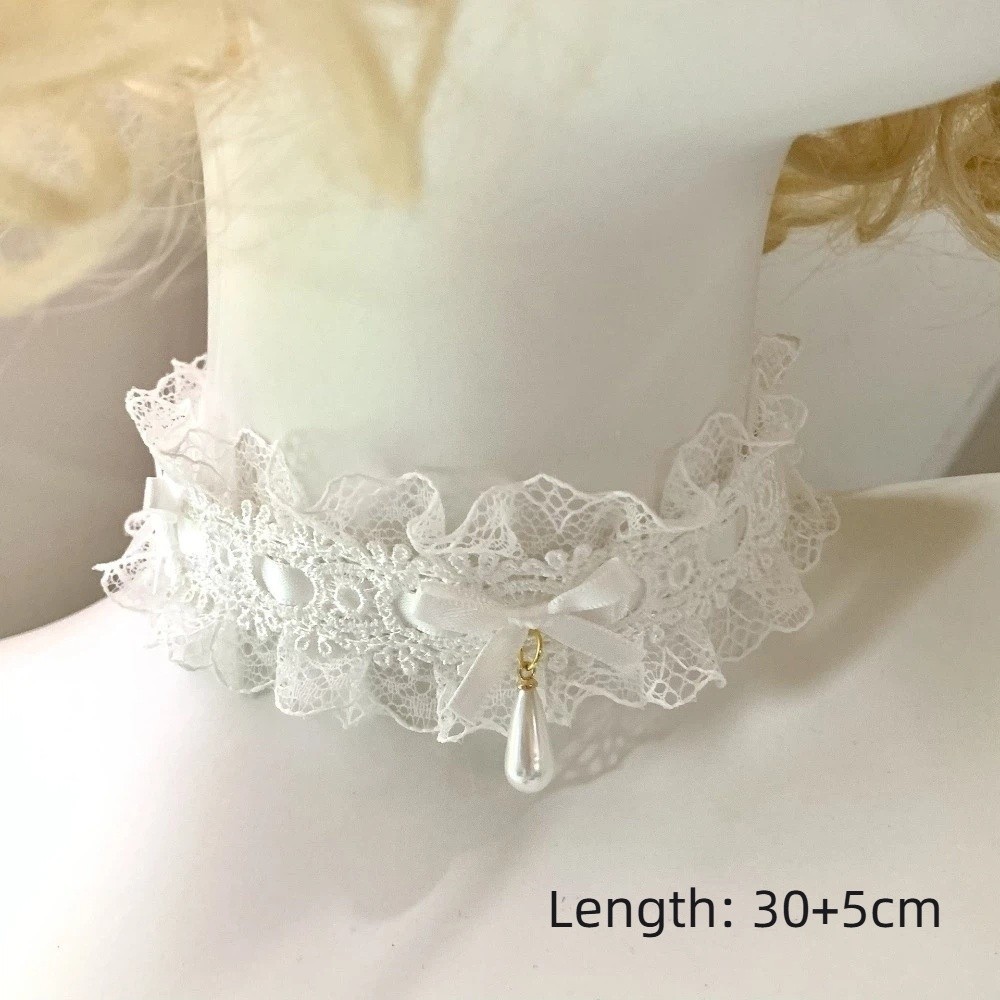 Collier en dentelle Lolita avec nœud en tissu, ruban en satin et pendentif goutte d'eau pour femme