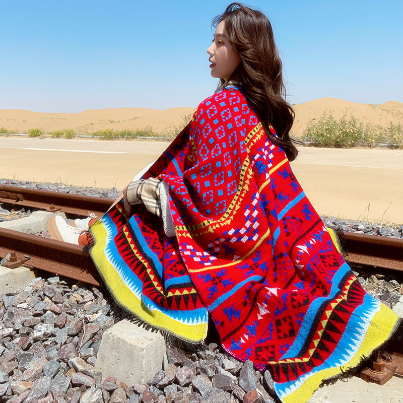 Poncho bohème à fleurs pour femmes, capes Everaks, haut rouge, glands chics, vêtements d'extérieur vintage, automne 2021