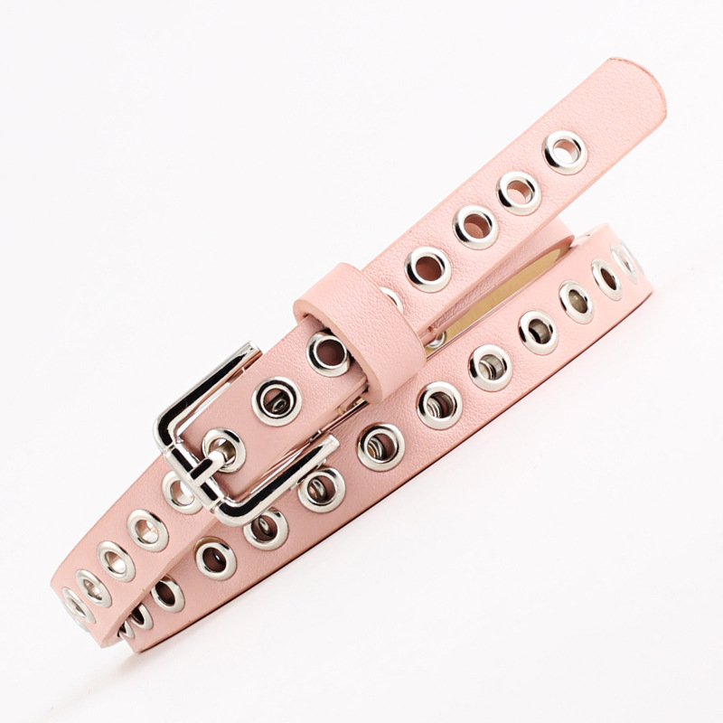 Ceinture de pantalon en cuir pour femmes, 1.4cm, Punk Cool, boucle en métal, œillet réglable, mode, ceinture fine pour jean, trou de taille, ceinture gothique