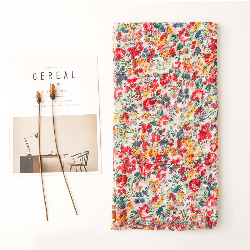 Châle en Viscose à Franges Florales pour Femme, Écharpe Imprimée, Pashmina Doux, Étole Musulmane, Hijab de Haute Qualité, 2024x90cm, 180