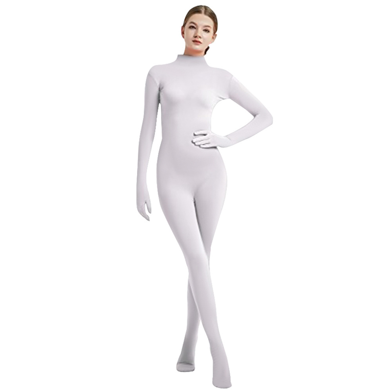 Combinaison intégrale pour femme, couleur nude, coupe ajustée, sans couture, col montant, manches 3/4, justaucorps pour la danse, le yoga, les costumes, les jeux de rôle, les vêtements de scène