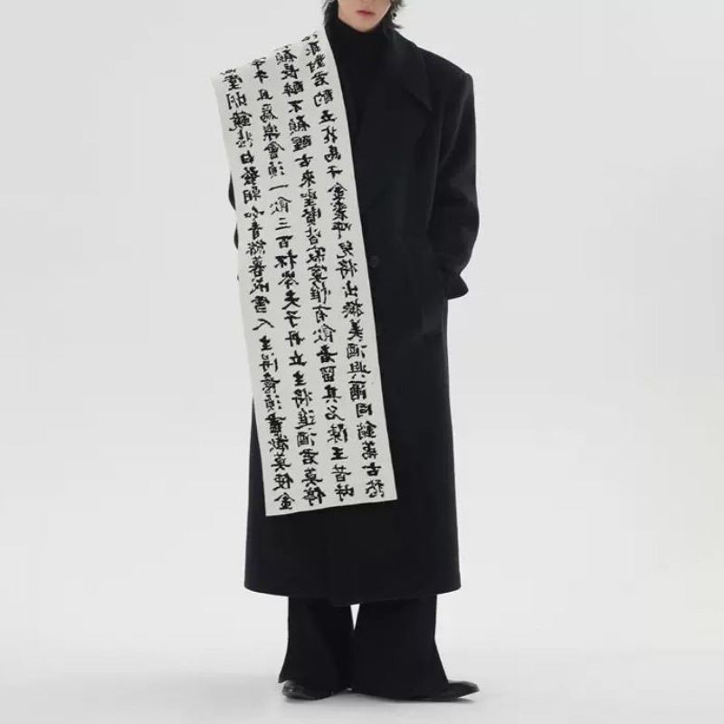 Hommes Double face caractère chinois Jacquard écharpe poète Li Bai Qiangjinjiu Couple chaud noir blanc Imitation lapin polaire écharpe