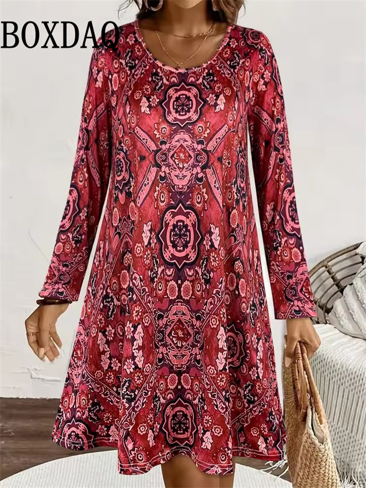 Robe d'automne pour femmes, style Boho Vintage ethnique, motif imprimé Floral, vêtements féminins élégants, manches longues, robes de soirée, nouvelle collection 2025