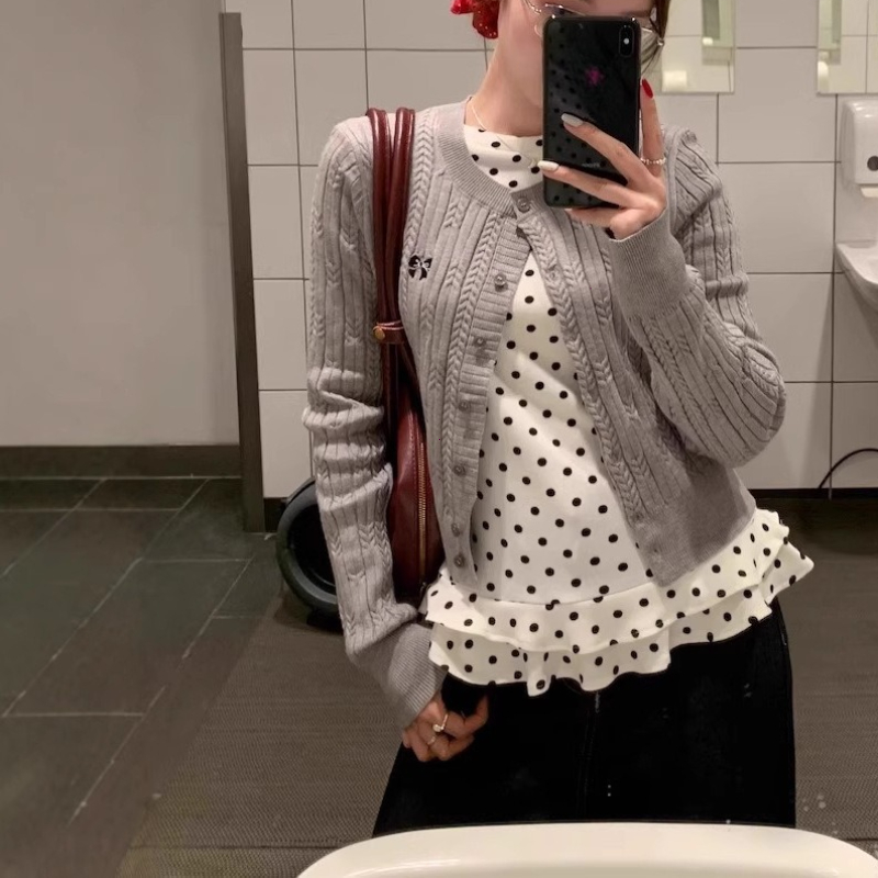 Style coréen nouveau T-Shirt à manches longues à volants pour femmes à pois mince intérieur haut chemises douces femmes vêtements mилы© топ