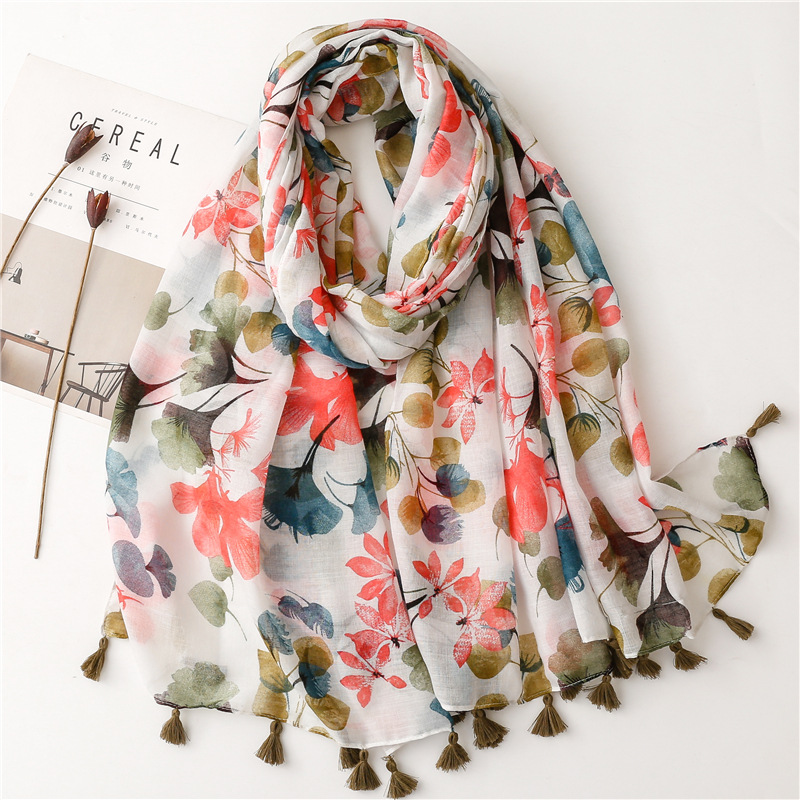 Écharpe en Viscose à Pompon Floral pour Femme, Châle et Enveloppes, Hijab, Bandeau de Cheveux, Foulard de Sauna Musulman de Luxe, 180x90cm