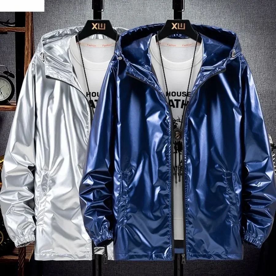 Vestes à capuche pour hommes, Surface brillante, randonnée, pêche, Sport de plein air, coupe-vent, manteaux de Style fin, tendance, vêtements pour hommes 7XL
