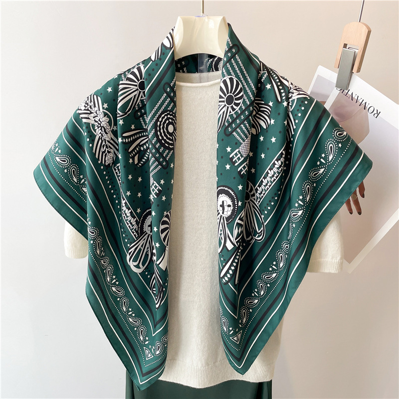 Foulard de luxe en soie sergée 90 cm pour femme, châle en satin, écharpe élégante à motif floral, bandana, bandeaux pour la tête, foulards féminins