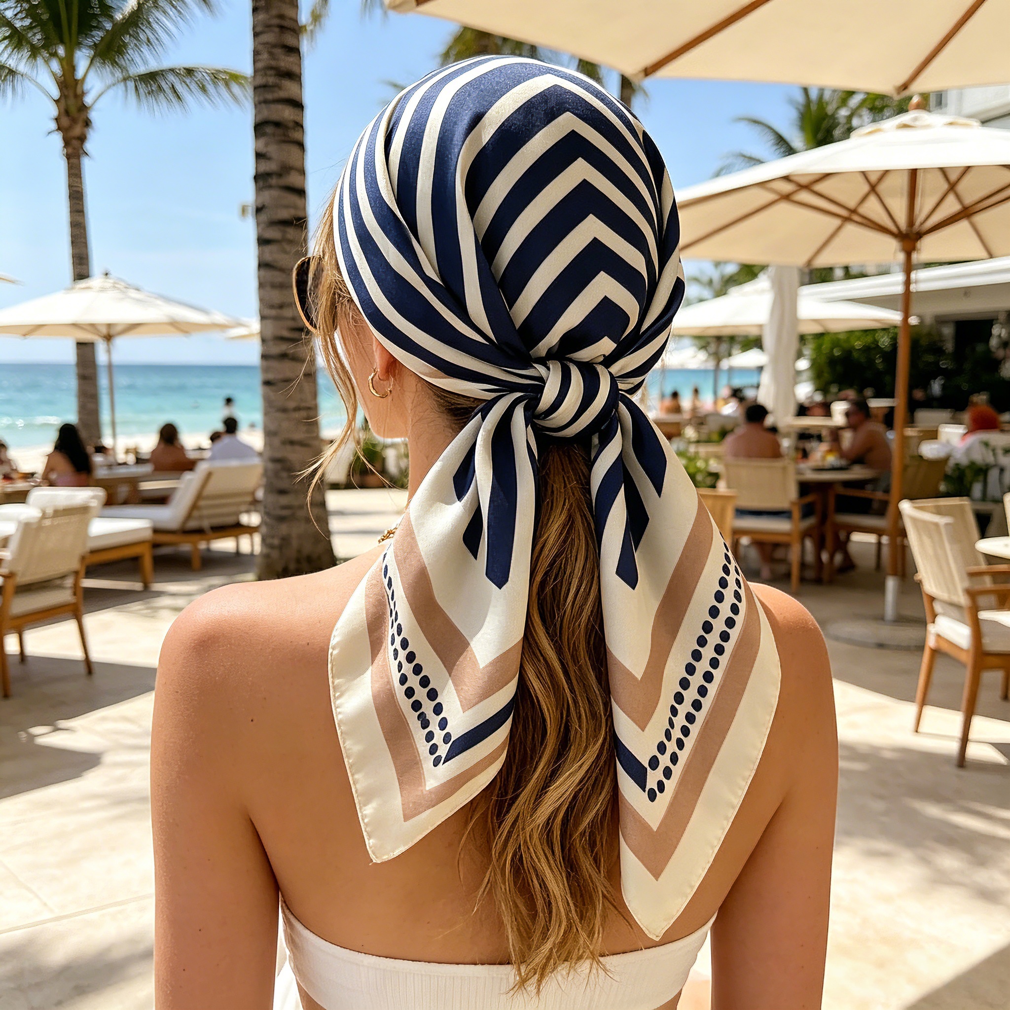 Nouveau Foulard Carré Rayé 2026 pour Femme, en Satin Doux Effet Soie, Petit Châle Style Bohème, Protection Solaire, pour Femme