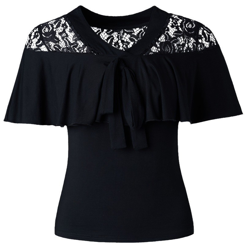 Haut de danse latine élégant à volants pour femme, col en V, patchwork en maille, tenue de performance pour la danse latine et la danse en ligne