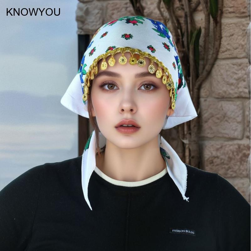 Foulard Hijab à imprimé floral pour femme, bandeau de sauna, écharpes à pampilles à paillettes, bandana féminin, mouchoir court, mouchoir de luxe, mode