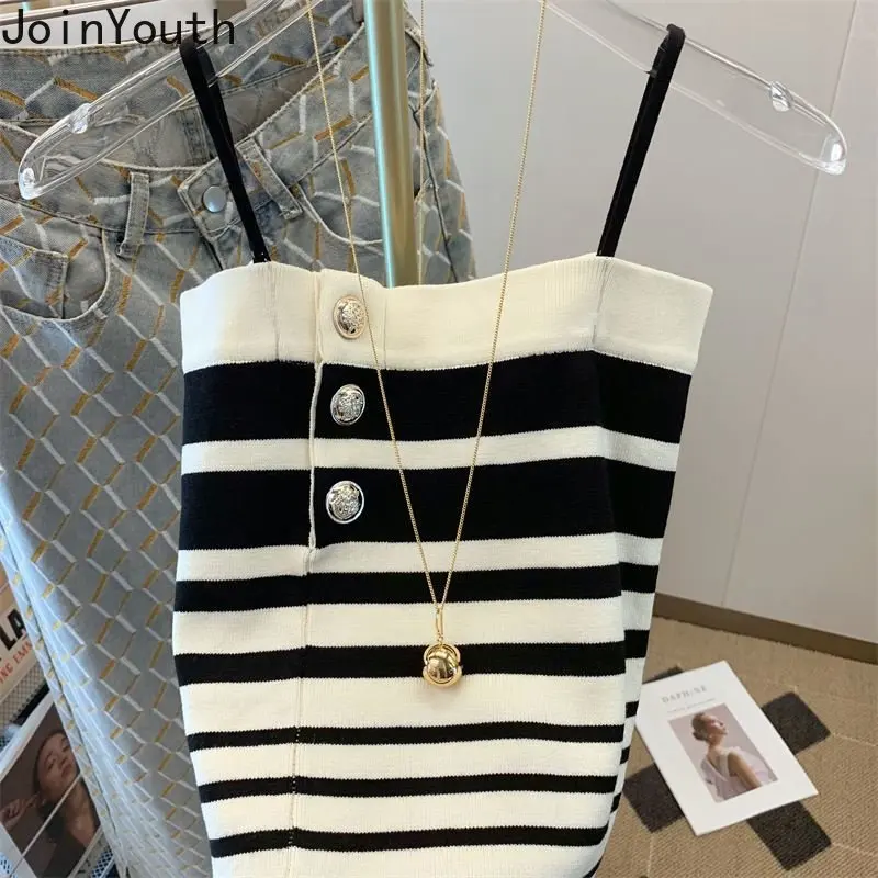 Tunique rayée à simple boutonnage pour femmes, glaCrop dos nu, Camis sexy d'été, Haut Y2k, Précieux vêtements à la mode, Y-Korean