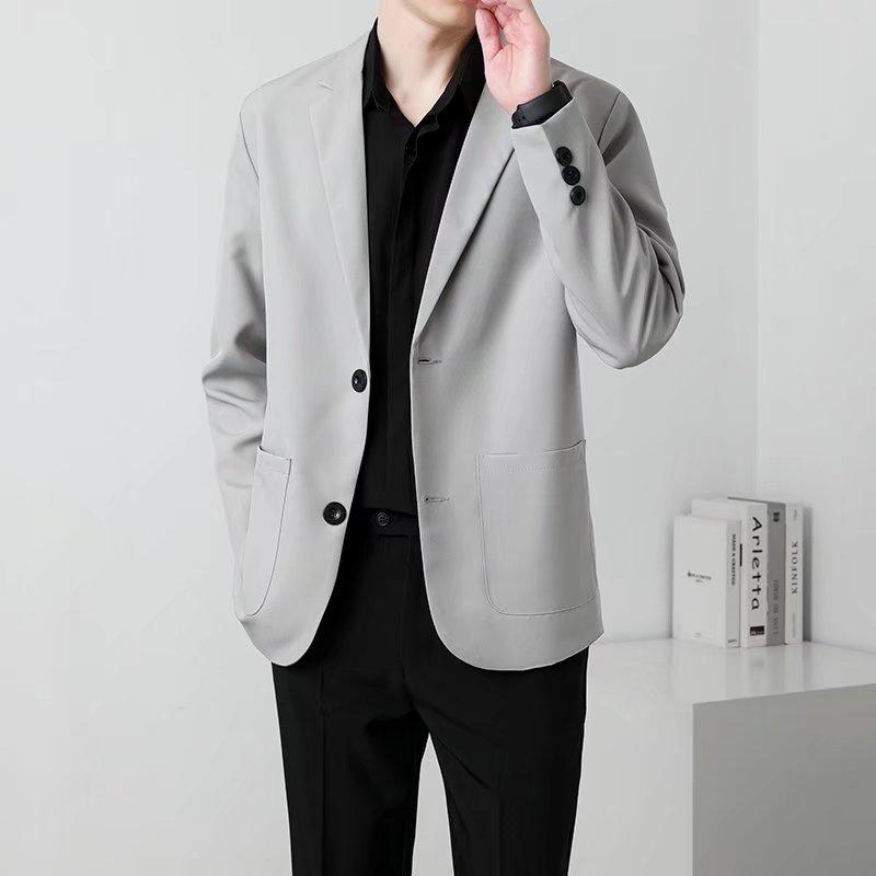 Blazer Slim Fit imbibé pour hommes, veste décontractée intelligente, manteau monochrome à deux boutons, noir, ingent, café, vêtements de mode, document coréen, automne, nouveau