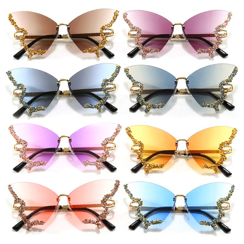 Lunettes de soleil papillon de luxe pour femme, monture sans bords, surdimensionnées, style vintage, verres océaniques