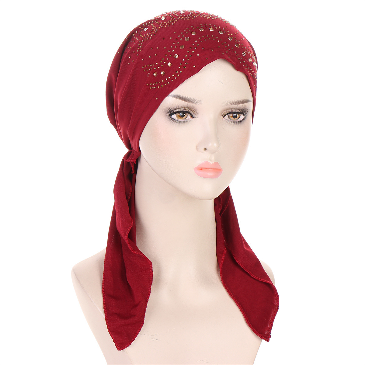 Mode diamant femmes Hijab couleur unie musulman dames Turban Bonnet doux élastique longue queue tête enveloppement foulard chapeaux indiens