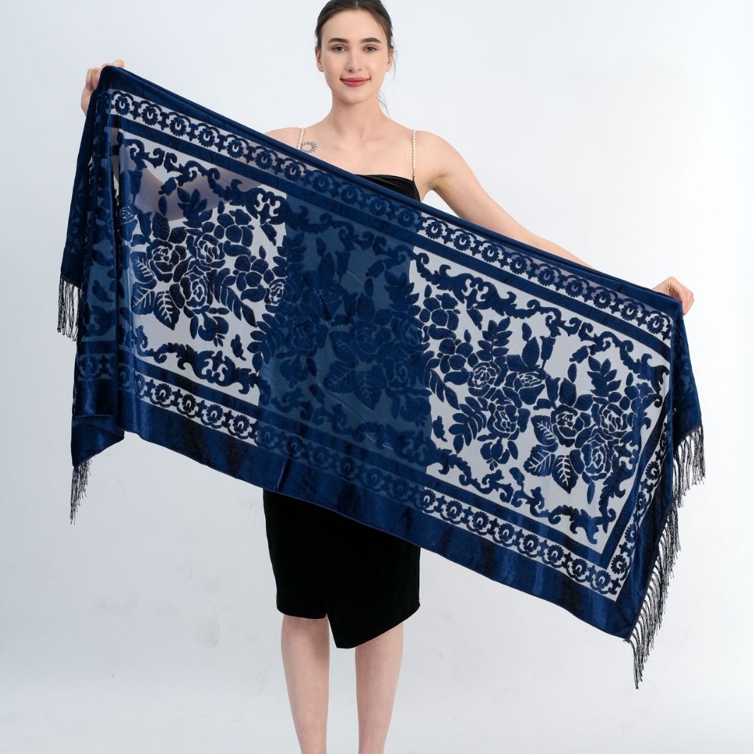 Velours dentelle évider écharpe rétro châle Style ethnique gland écharpe velours Pashmina étole Babushka musulman Hijab Cheongsam châle