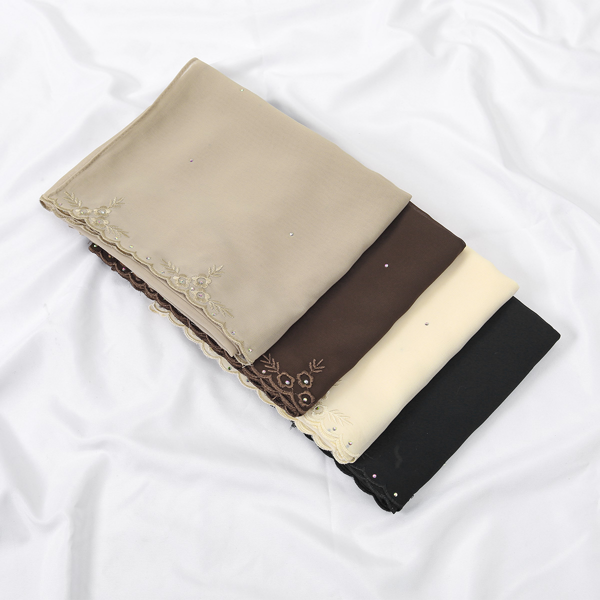 Châles longs en mousseline brodée tendance, hijab musulman, châle orné de strass, foulard pour femme, couvre-chef islamique, turban de l'Aïd 180*70cm