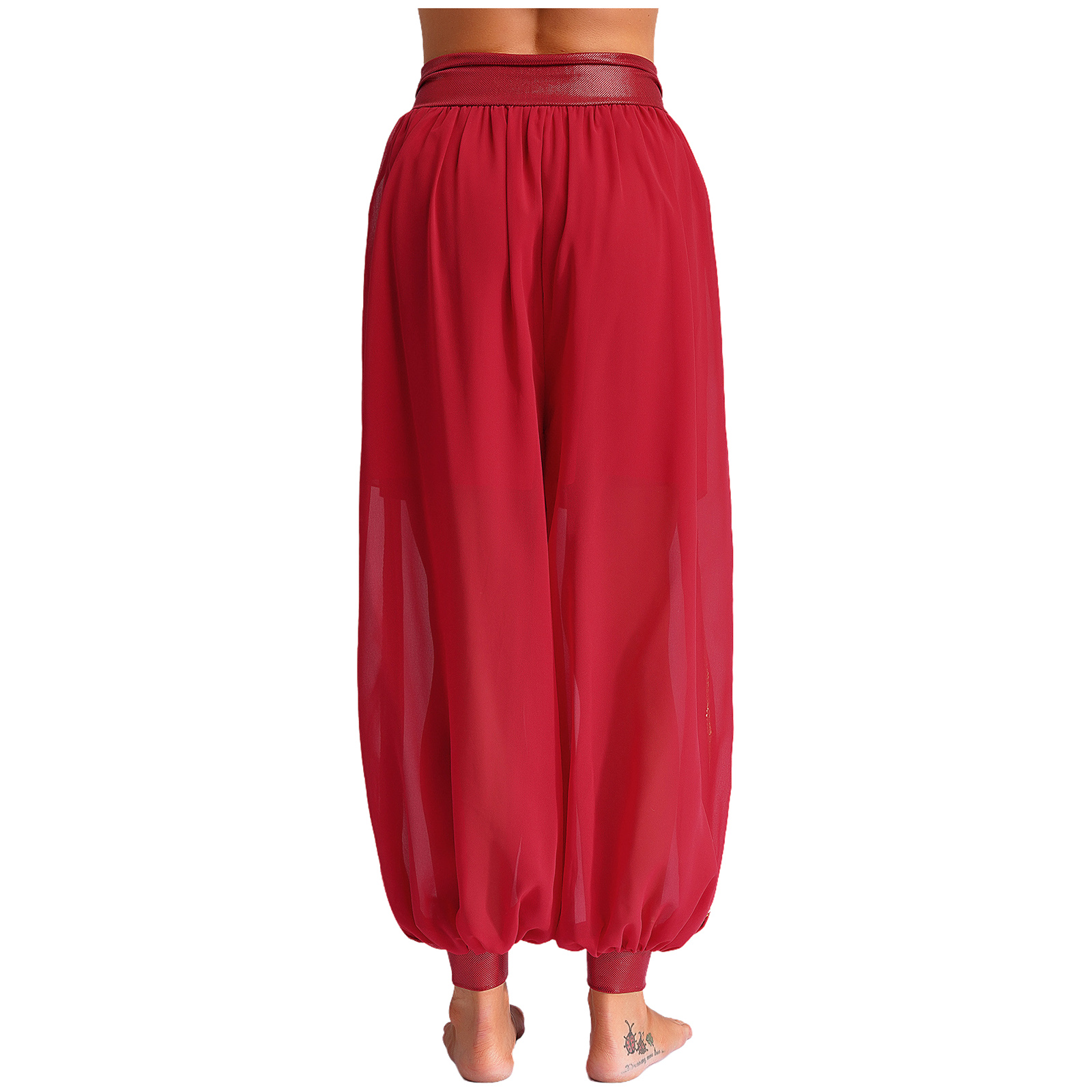 Pantalon bouffant en mousseline de soie pour femme, pantalon fendu sur le côté, anneau rond, ceinture froncée, danse du ventre indienne, soirée à thème Halloween, costume de carnaval