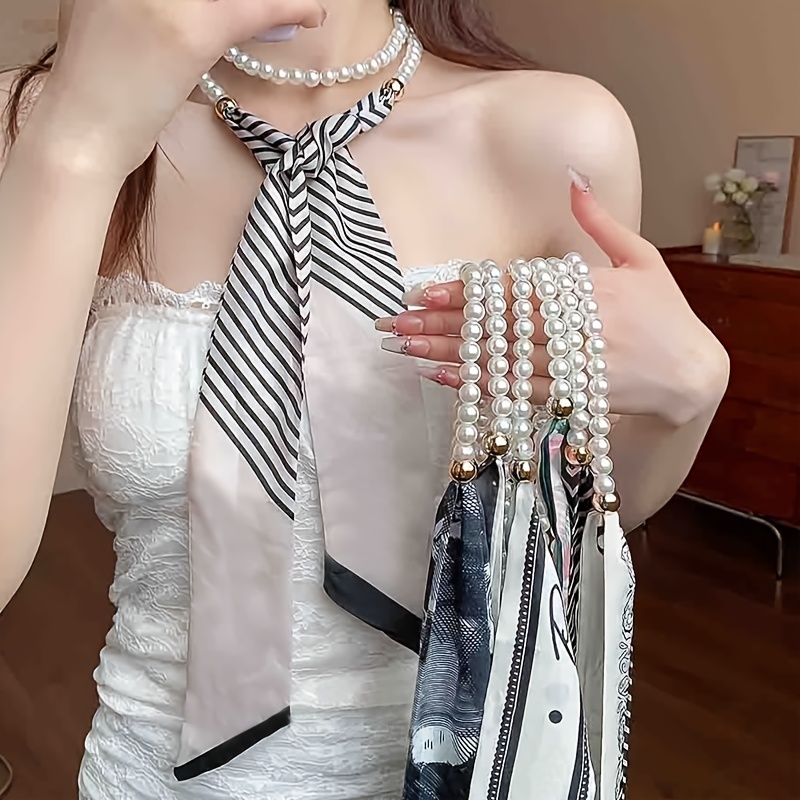 Écharpe-collier vintage française pour femme, printemps-été, en ruban doux, attache-cheveux, petite écharpe polyvalente, collier décoratif