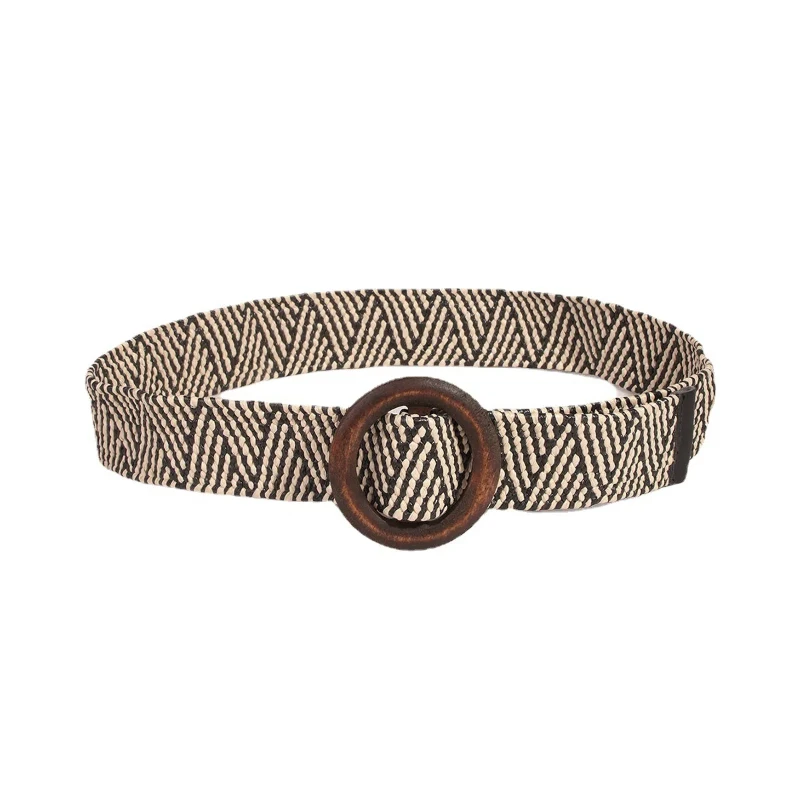 Ceinture élastique en paille tissée pour femmes, élégante, style bohème, plage, motif géométrique, réglable, accessoire fait à la main, été