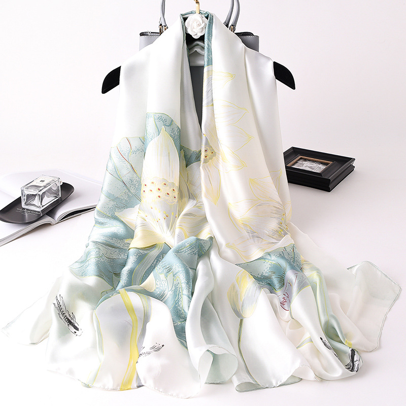 Écharpe en soie de printemps pour femme, châle à imprimé floral de créateur, foulard de luxe, couvre-chaussons de plage d'été, longues écharpes 180 cm
