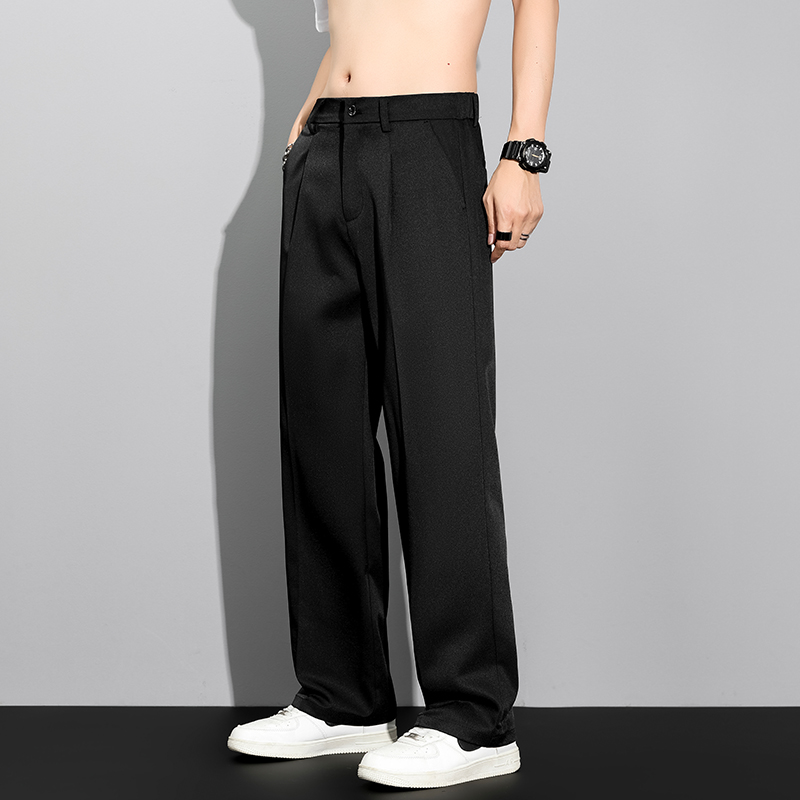 Pantalon décontracté ample et fluide pour homme, style coréen, coupe droite, léger, été 2026, kaki, gris foncé, noir