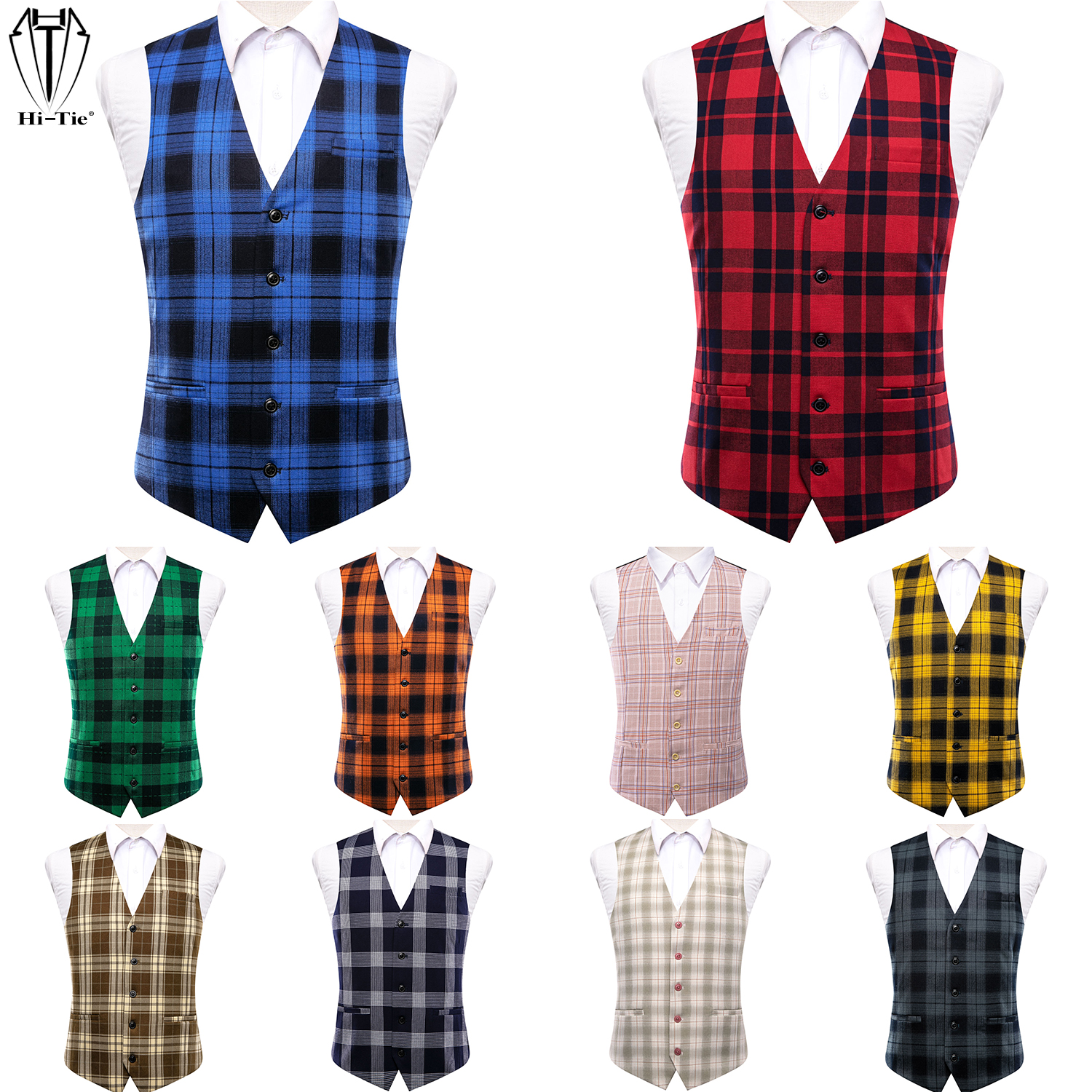 Hi-Tie Designer Viscose Hommes Costume Gilet Jacquard Rayé Gilet Sans Manches Veste De Haute Qualité Décontracté Élégant Mariage Affaires