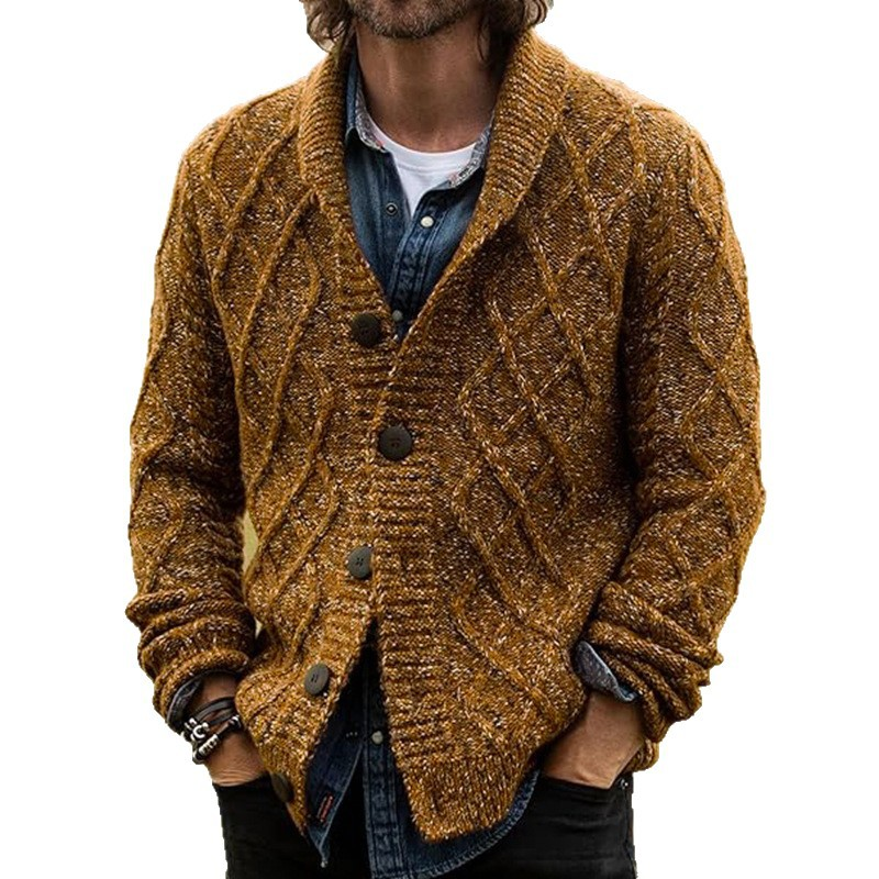 Cardigan tricoté à la mode pour hommes, pull à col à revers, manches longues, Design floral torsadé, manteau avec fermeture à bouton unique, automne hiver