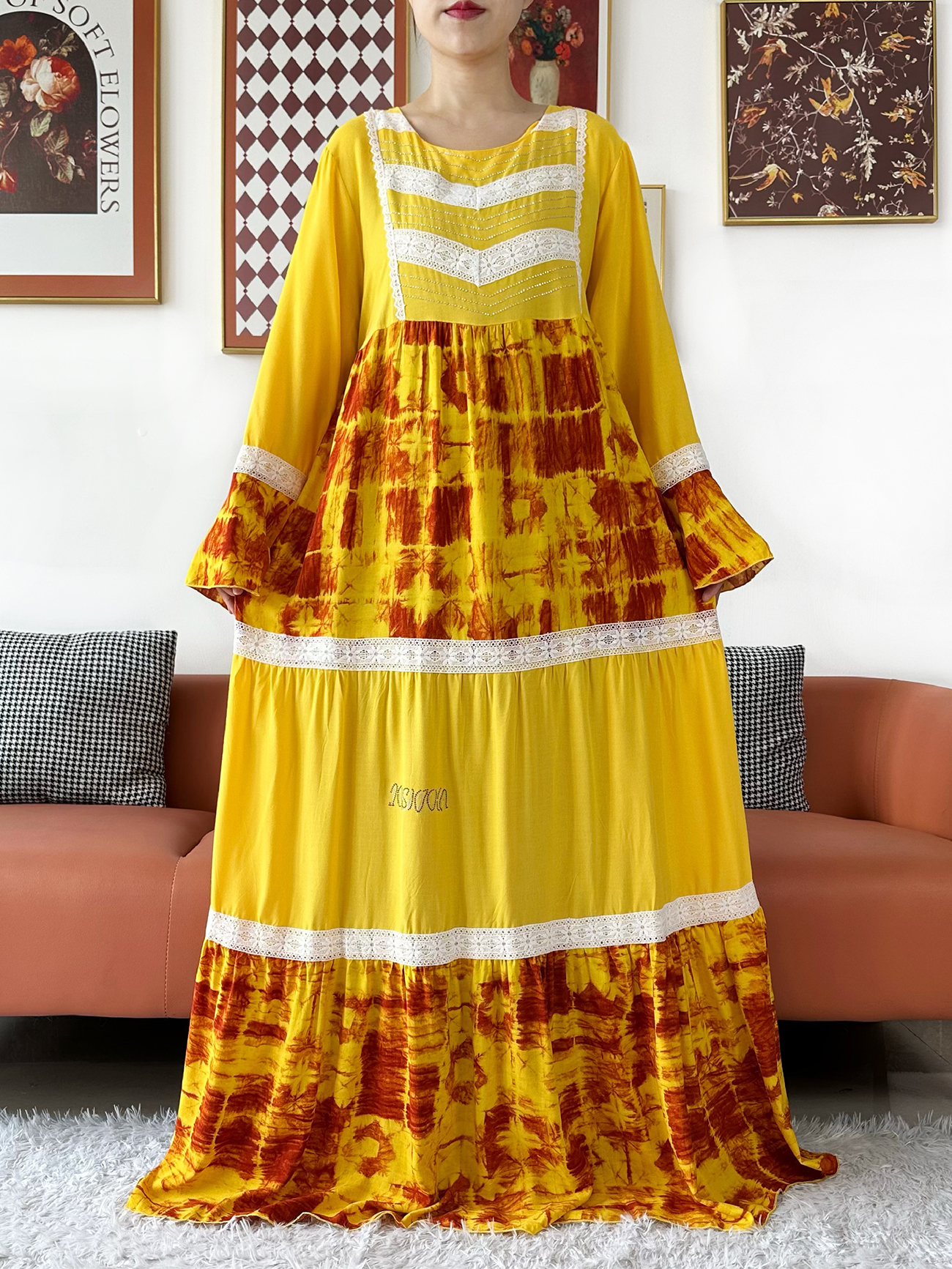 Robe africaine de qualité supérieure, boubou KASHKHA en coton, abaya musulmane ample avec grand foulard brodé, robe maxi pour le Ramadan