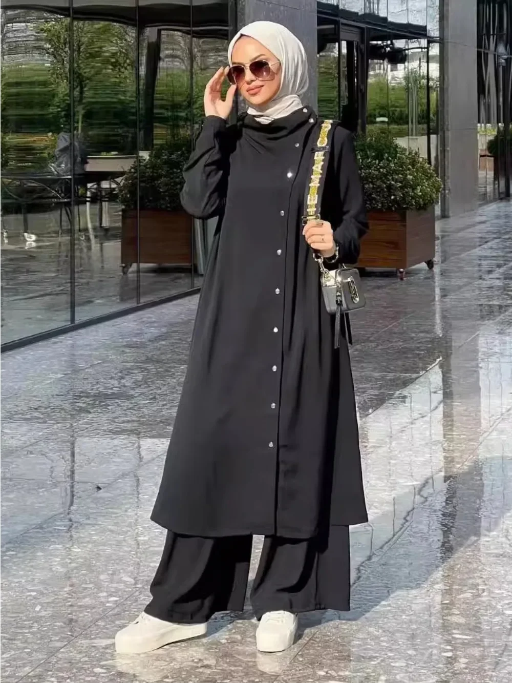 Ensemble 2 pièces pour femmes musulmanes, Cardigan Long, chemise avec pantalon à jambes larges, costume à simple boutonnage, tenues marocaines de dubaï, Ensemble musulman