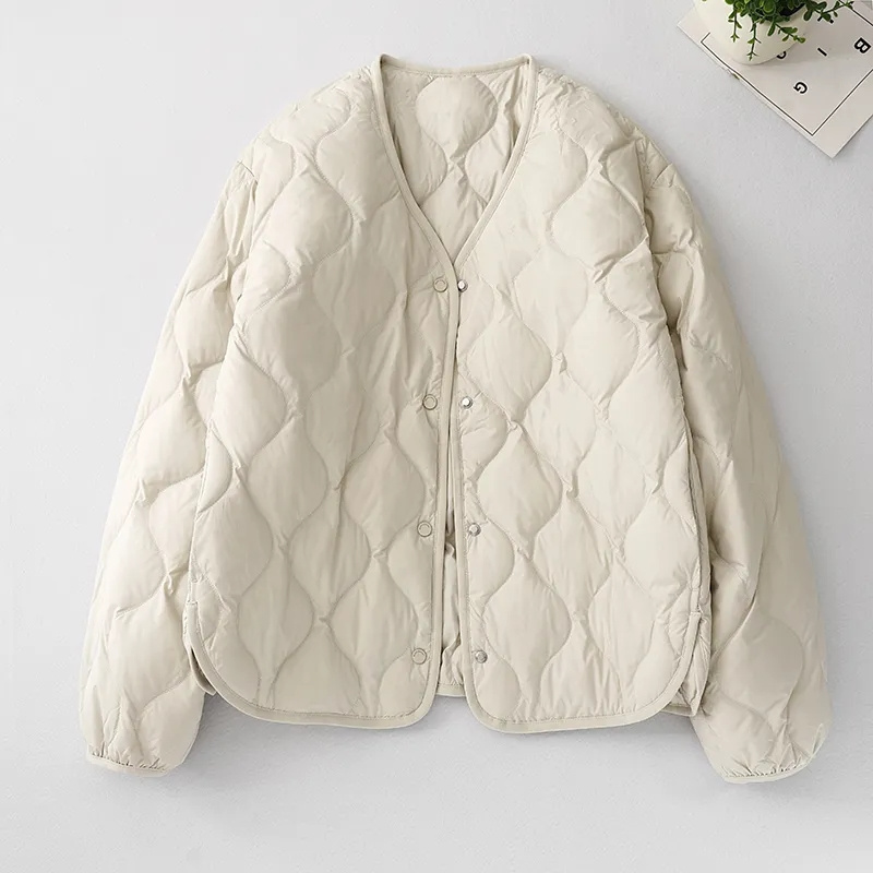 Veste d'hiver femme veste femme automne et hiver veste rembourrée femme courte Joker col en v empilé léger manteau rembourré en coton