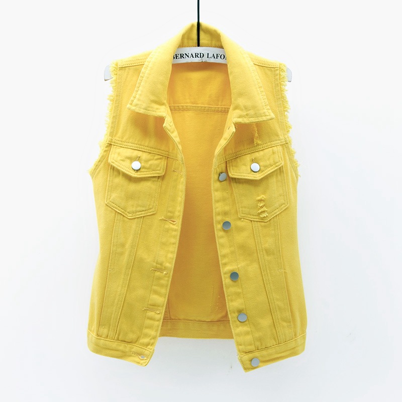 Gilet en jean grande taille 6XL pour femme, sans manches, décontracté, pour étudiantes, en plusieurs couleurs : rouge, rose, violet, jaune, bleu, blanc