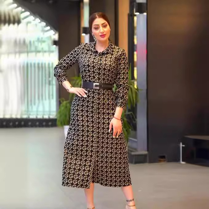 Robe musulmane grande taille pour femmes, robe imprimée à col chemise, manches longues, robes de soirée marocaines, Islam dubaï Abaya