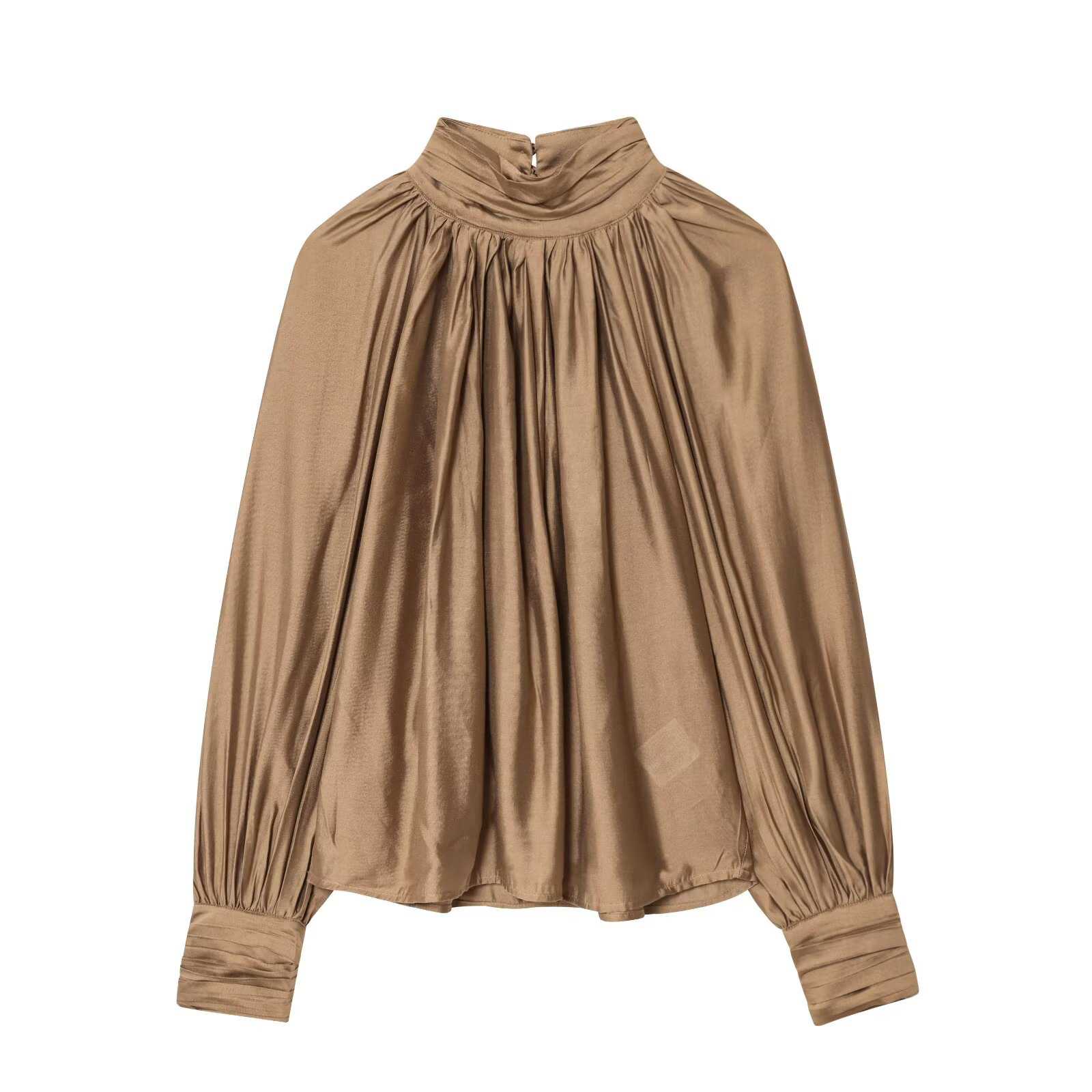 Nouveautés printemps : haut plissé à manches longues, col montant, style minimaliste, avec empiècements aux épaules, pour femme