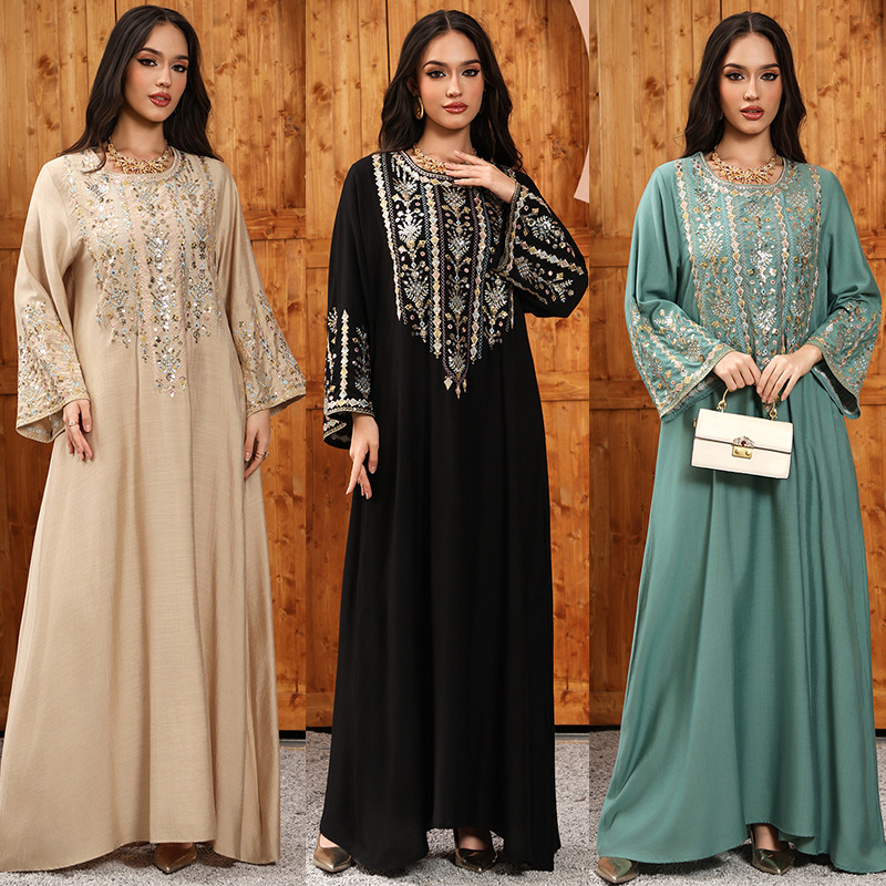 Abaya Dubaï, mode printemps-été, robe longue pour femmes, manches longues, col en V, polyester, broderie, soirée, abaya longue, kaftan, robe musulmane