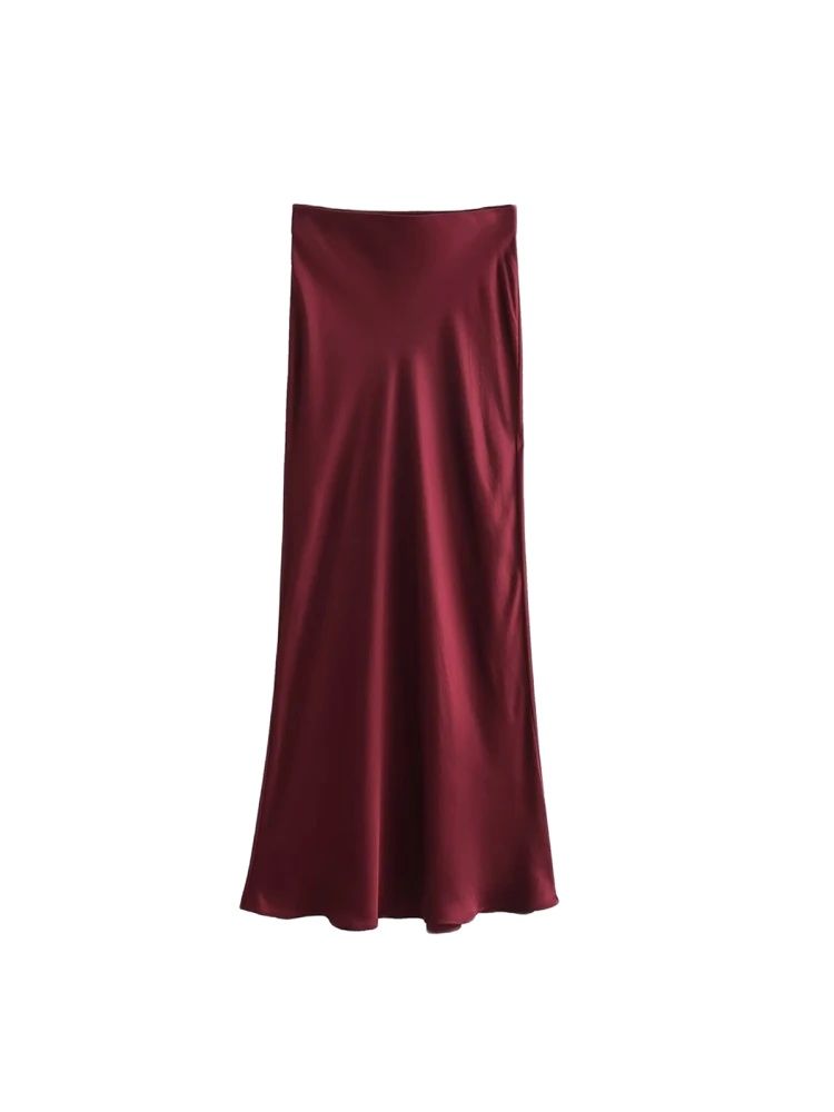 Jupe mi-longue semblable à de soie pour femmes, doux au toucher, taille haute, ceinture élastique, Chic, mode féminine, élégante