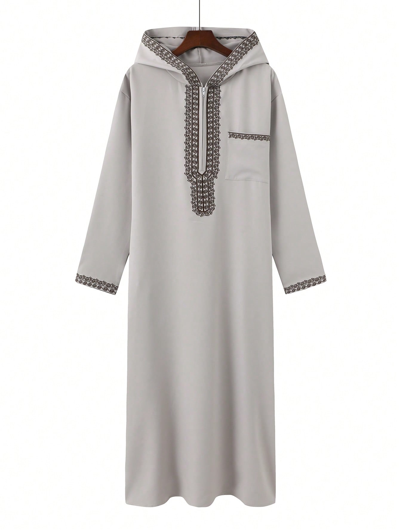 Thobe pour hommes musulmans, robe longue marocaine à manches longues, design brodé avec capuche, robe ample islamique, Jelleba, vêtement traditionnel pour les fêtes