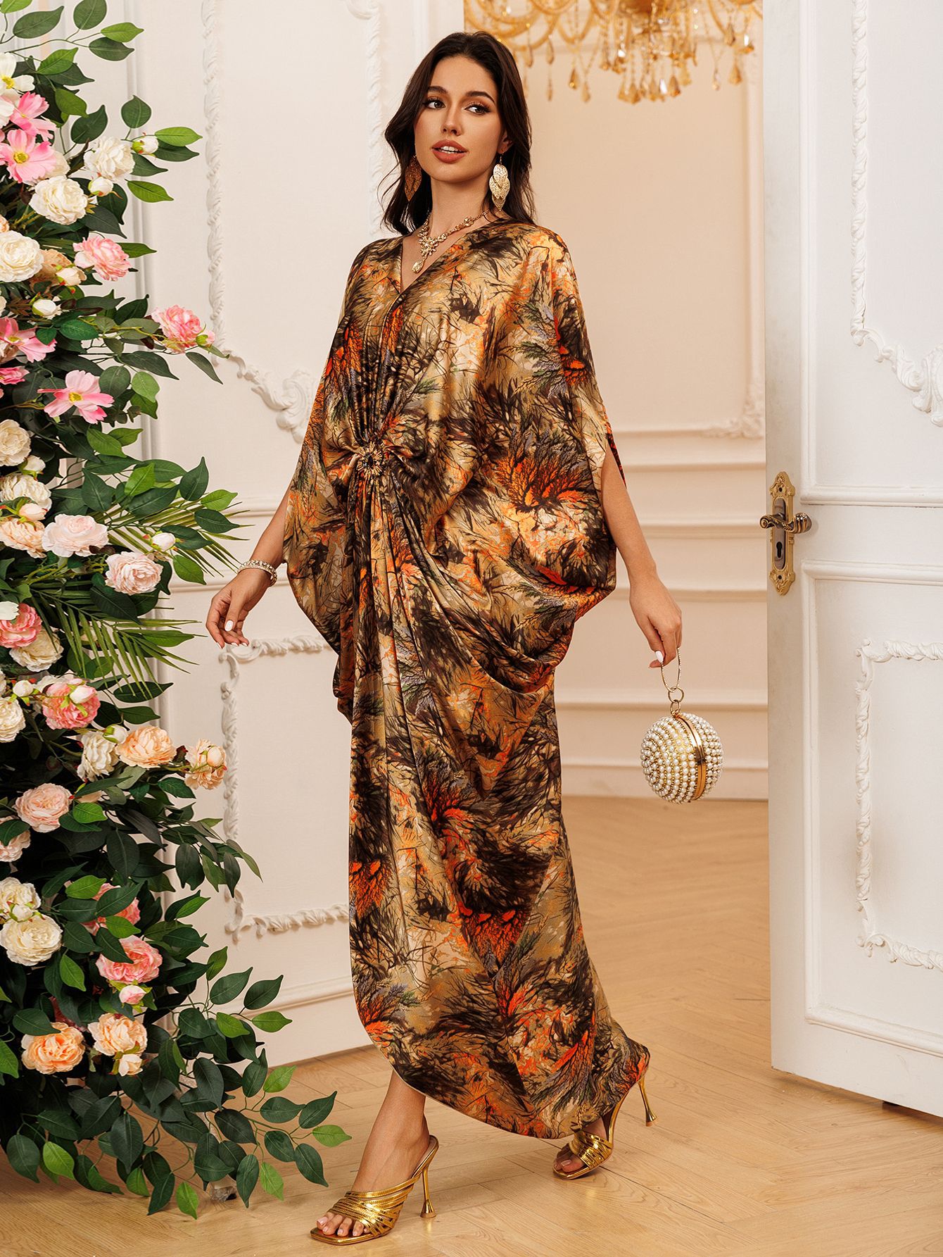 Eid femmes Robe musulmane Abaya imprimer col en V fête Jalabiya Ramadan robes longues Abayas robes Largos caftan arabe longue Robe 2025