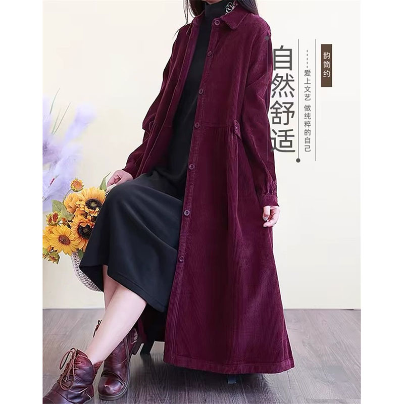 Coupe-vent en velours côtelé mi-long pour femme, manteau Amincissant, décontracté, automne, printemps, hiver, mode, 2024