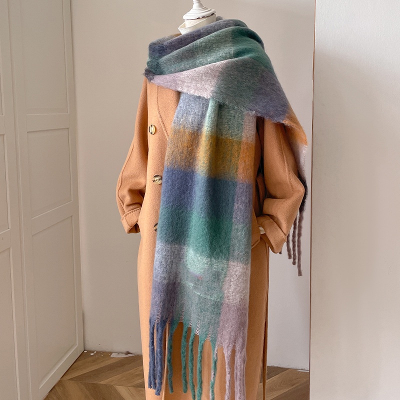 Foulard à carreaux en cachemire pour femme, châle et enveloppe chauds d'hiver, Bandana Pashmina, Long pompon, épais et vierge, nouvelle collection