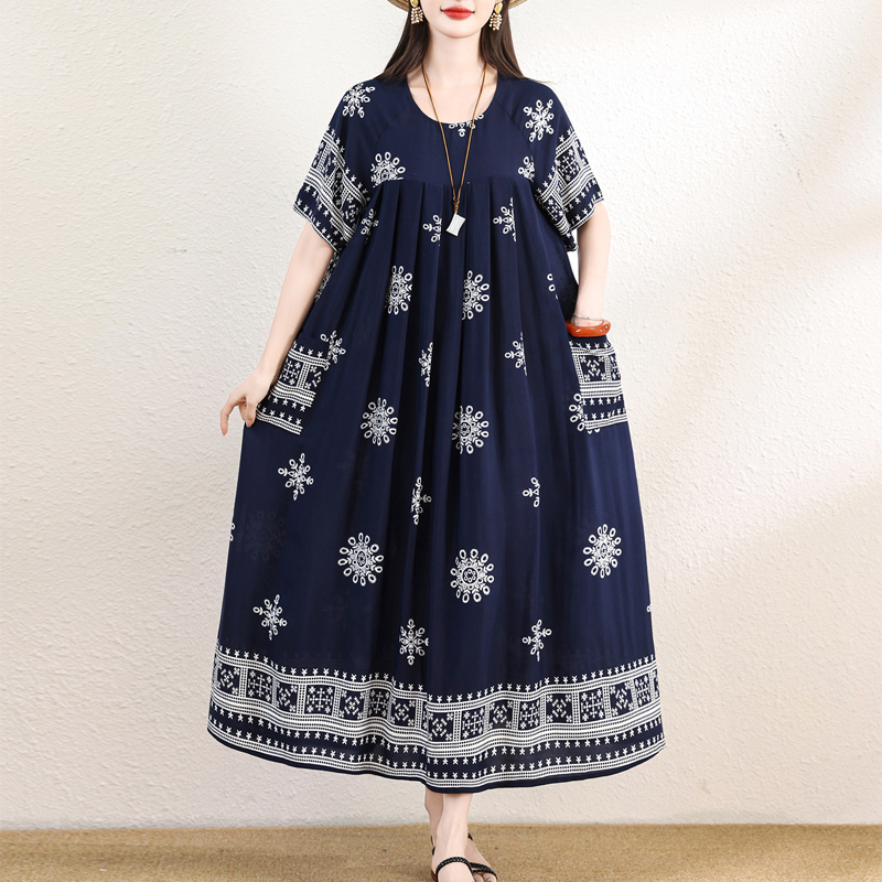 Nouvelle Robe d'Été Tendance pour Femme Grande Taille, Robe Élégante Décontractée à Manches Courtes Imprimée Longue 2026 Vêtements Femme