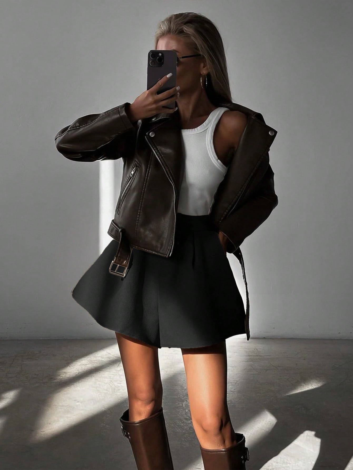 Vêtements d'automne pour femmes, couleur unie, noir, élégant, pour les déplacements, coupe ample, short et jupe à poches