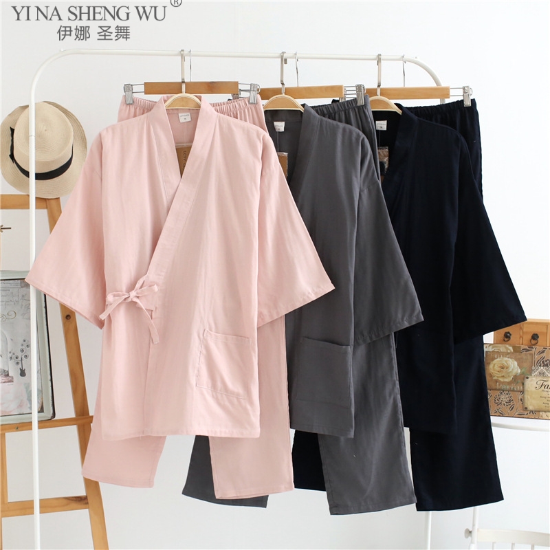 Ensemble pyjama japonais traditionnel pour hommes, Robe en coton, pantalon, Kimono Haori Yukata, chemise de nuit, robe douce, vêtements de nuit, tenues Obi