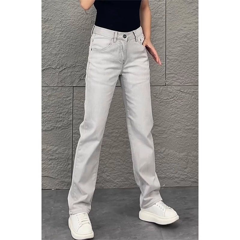 Jeans de luxe 2026 pour homme – Nouveauté été – Coupe slim tendance, jambe droite, effet amincissant – Blanc et gris originaux, style décontracté