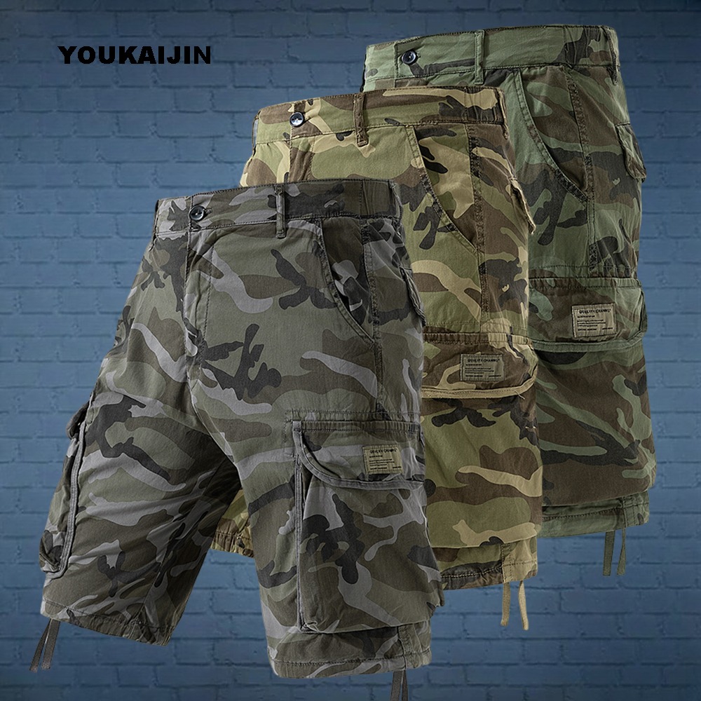 Shorts cargo camouflage pour homme, multi-poches, en coton, décontractés, pour l'extérieur, shorts d'été, demi-pantalons respirants