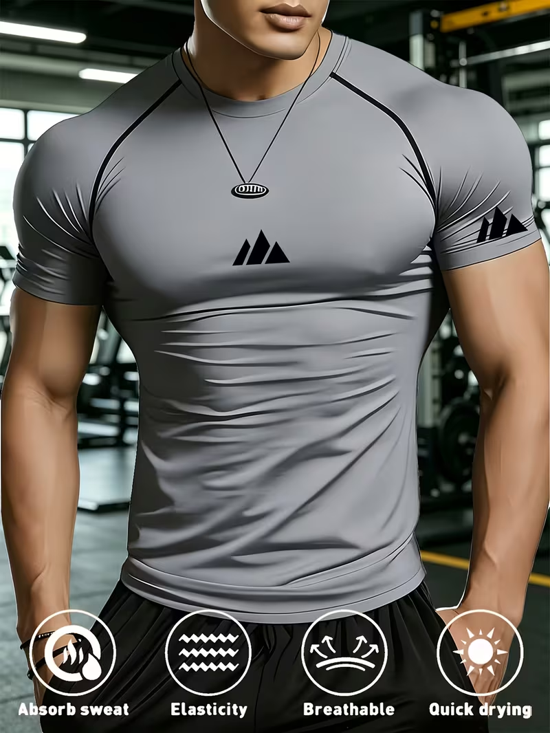 Nouveau t-shirt de sport ajusté pour homme, respirant, anti-transpiration, séchage rapide, adapté pour la salle de sport, le basketball, la course à pied, le cyclisme