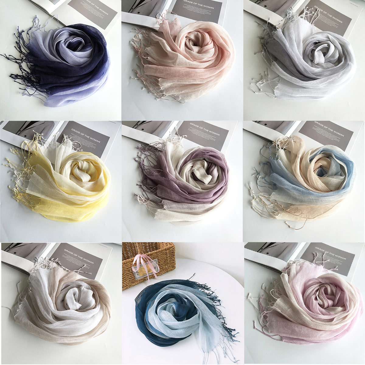 Écharpe pour femme en lin 100% à dégradé de couleurs printemps/été