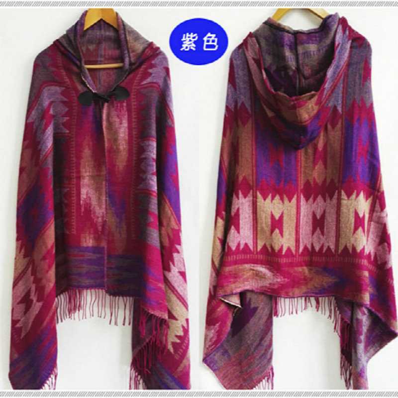 Ethnique multifonction bohème châle écharpe Tribal frange sweats à capuche rayé Cardigans couvertures Cape châle Poncho avec gland