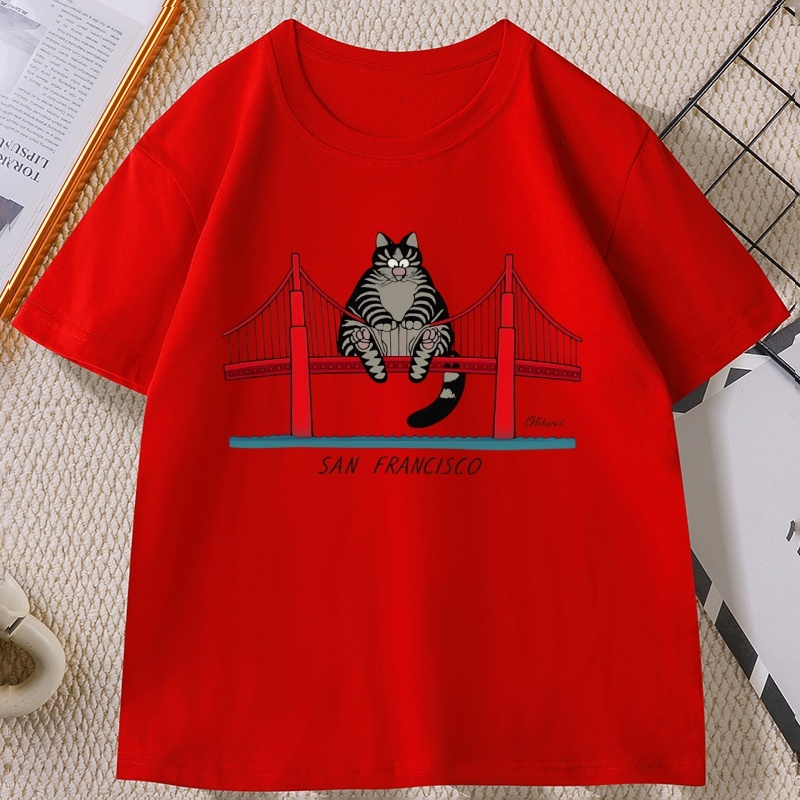 B-Kliban Cat San Francisco T-Shirt pour hommes et femmes, T-Shirt décontracté en coton à manches courtes et col rond, vêtements de créateur pour hommes, Streetwear