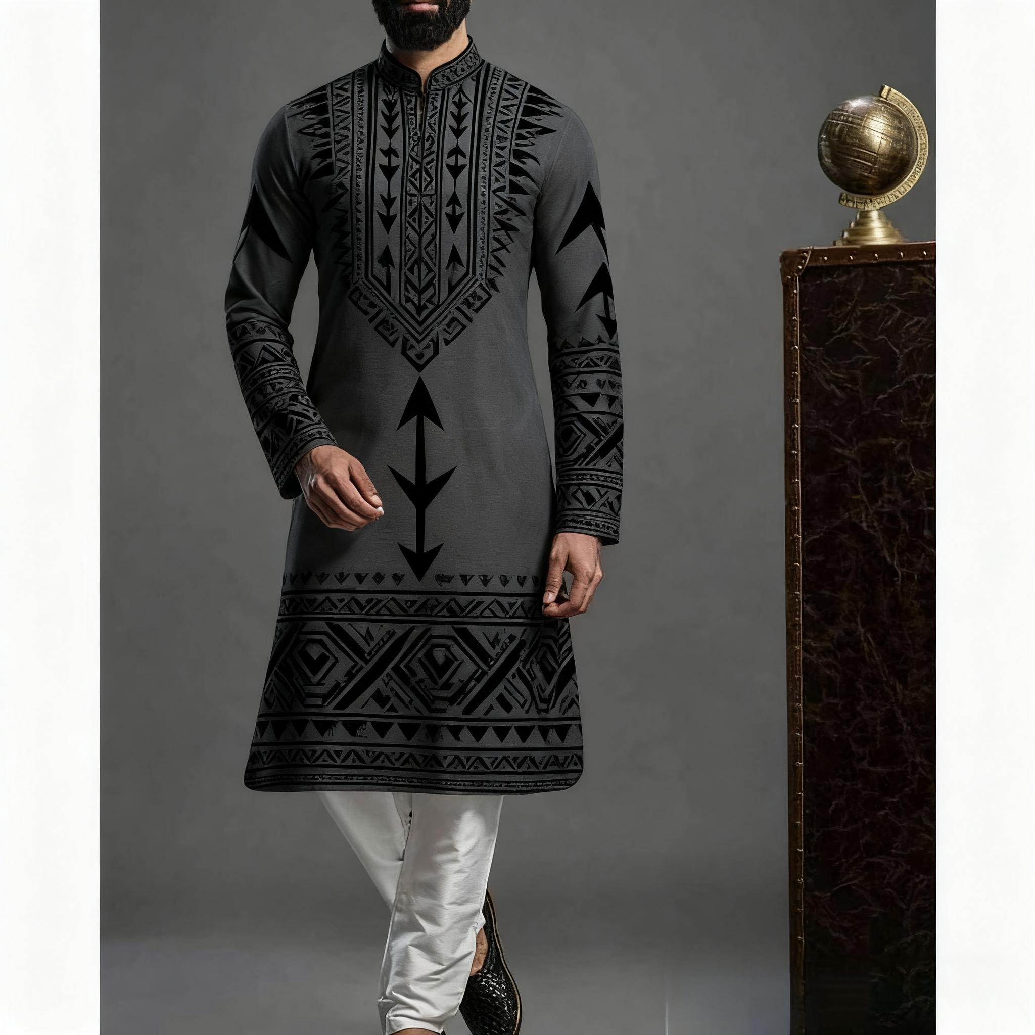 Chemises musulmanes pour hommes, col en Patchwork, manches longues, Vintage, vêtements islamiques, arabes, décontractés, 2026 ﻿