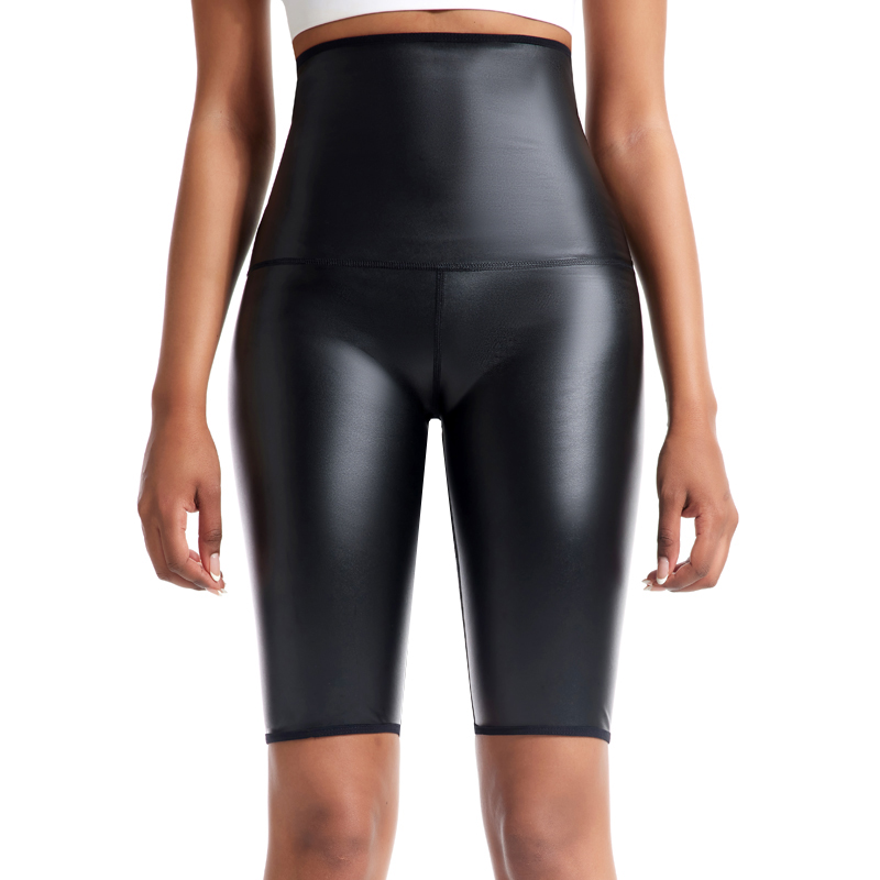 Short taille haute en cuir PU noir pour femme, legging sexy, pantalon de fitness, collant d'entraînement, legging de sport, jogging